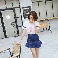 格缇妃 ぶ 2016夏新款牛仔短裙女显瘦荷叶边半身裙韩版包臀鱼尾裙