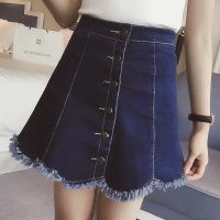 格缇妃 2016新款韩版修身显瘦纯色毛边A字牛仔短裙半身裙865#