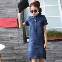 格缇妃 ぶ598# 2016夏宽松短袖牛仔连衣裙女大码牛仔裙