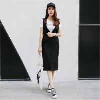 格缇妃 2016春新款女装白T血背带裙时尚减龄套装两件套2021