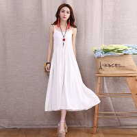 格缇妃 2016夏新文艺森女棉麻唯美大摆裙吊带旅游度假连衣裙6027