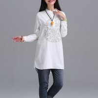 格缇妃 2016新款中长款白衬衫女韩范 宽松长袖立领衬衣6125
