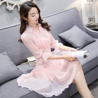 格缇妃 ぶ6013#蕾丝连衣裙2016春装新款女装气质修身蓬蓬裙连衣裙