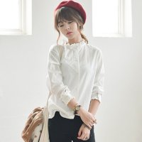 格缇妃 ぶ 2016韩版春装学院风纯棉立领白衬衫女打底衫长袖大码衬衣