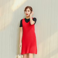 格缇妃 2016新款韩版V领修身显瘦针织连衣裙毛衣打底裙 2102