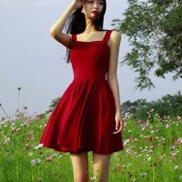 格缇妃 ぶ2016无袖复古收腰百褶连衣裙文艺范小清新气质6646