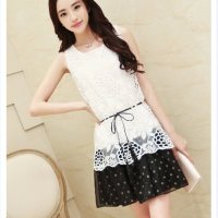 格缇妃 ぶ792#春夏季女装新品韩版大码蕾丝欧根纱短裙雪纺连衣裙