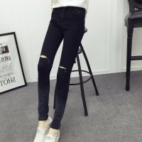 格缇妃 ぶ2016春装新款高腰牛仔裤裤脚渐变小脚裤女 新品