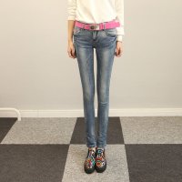 格缇妃 ぶ1104# 2016春季韩版翻边长裤褶皱中腰牛仔长裤女