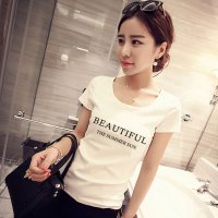 格缇妃 ぶ韩版夏女装新款白色纯棉打底衫短袖t恤女半袖上衣136#