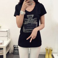 格缇妃 ぶ2016新款夏水钻香水瓶V领短袖T恤女纯棉镶钻上衣8013