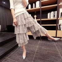 格缇妃 ぶ3181 2016韩版甜美蕾丝七分裤层层蛋糕裙裤不对称全蕾丝阔腿裤