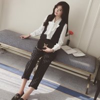 格缇妃 ぶ9218#2016条纹两件套女装新款韩版短款职业西装马甲九分休闲垮裤