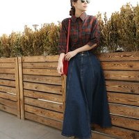 格缇妃 ぶ2016韩版高腰做旧A字大摆深蓝牛仔半身长裙917#