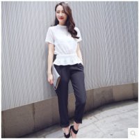 格缇妃 ぶ3211#套装女2016女夏装新款两件套棉麻衫长裤子