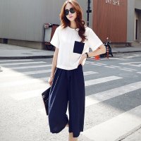 格缇妃 ぶ5806#春季新款女装时尚两件套气质T恤上衣宽松七分裤阔腿裤套装女