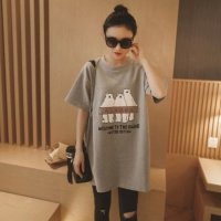格缇妃 ぶ2016韩版大码女胖MM女中长款宽松小熊印花中袖圆领棉质T恤