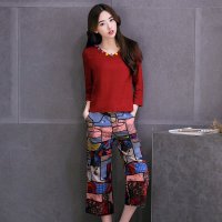 格缇妃 ぶ 2016新款印花两件套上衣阔腿裤休闲套装 5605