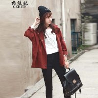 格缇妃 δ2016韩学院风学生风衣休闲外套复古中长款宽松夹克女6066#