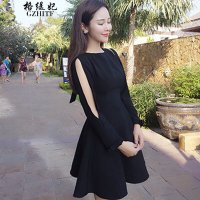 格缇妃 ま2016新款的黑色连衣裙 8619