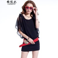 格缇妃 δ2016夏装雪纺性感夜店包臀露肩蝴蝶结波普风连衣裙5181#