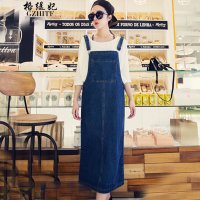 格缇妃 δ2016新款休闲百搭背带裙牛仔长裙宽松吊带裙女连衣裙9049