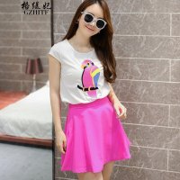 格缇妃 δ2016夏季新款女装短袖刺绣套裙甜美少女两件套连衣裙8952#