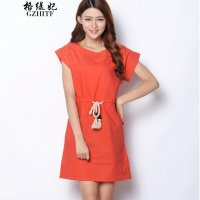 格缇妃 δ2016韩版新款收腰大码女装短袖连衣裙9033#