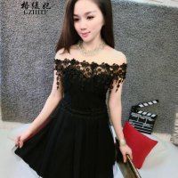 格缇妃 δ9003# 2016夏一字领花边'l露背公主蓬蓬网纱小礼服连衣裙