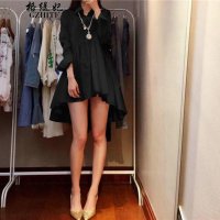 格缇妃 δ2015秋装新款欧美大码女装 胖MM大码黑白纯色修身休闲衬衫