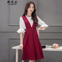 格缇妃 δ3451#2016春装新款韩版背带连衣裙雪纺宽松女装中长裙