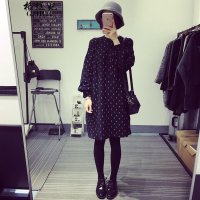 格缇妃 δ8963#超爱鱼刺骨头印花宽松内搭必备打底外穿长袖衬衫连衣裙