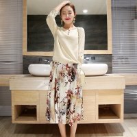 格缇妃 δ2016新款修身两件套棉麻连衣裙女中长款 长袖印花棉麻裙667#