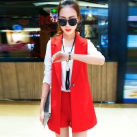 格缇妃 δ 2016韩版新款时尚气质马甲短裤套装女装长袖三件套042#