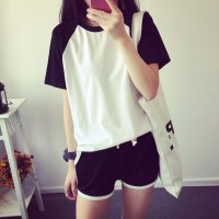 格缇妃 δ8846#2016夏装新款休闲时尚插肩袖套装少女运动服短袖t恤