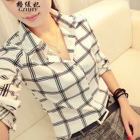 格缇妃 δ2015新款格子印花长袖学生装韩版修身百搭翻领衬衣丽1067_106_16