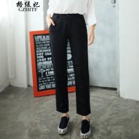格缇妃 δ2015秋显瘦松紧腰休闲直筒裤小脚裤长裤丽2011_8133_25