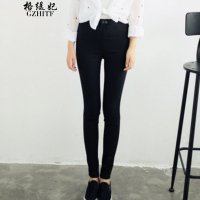 格缇妃 δ韩版修身长裤高腰铅笔显瘦黑色小脚裤紧身裤丽2011_8136_20