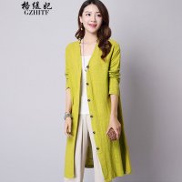 格缇妃 δ2015秋款棉麻文艺中长款开衫复古风衣外套女133_9953_42
