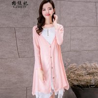 格缇妃 δ6916棉麻连衣裙长袖两件套套装女2016新款春装休闲亚麻背心裙清新