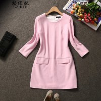 格缇妃 δ2015秋装七分袖短裙修身大码女装小香风连衣裙女132_8886_40
