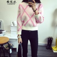 格缇妃 δ2015韩版秋季格子套头衫女装针织衫毛衣国428_8225_42