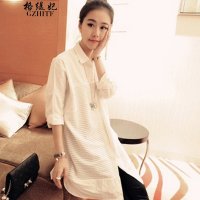 格缇妃 δ2015秋装修身性感中长款女士长袖衬衫150824061CY