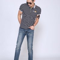 格缇妃 ぶ2016夏装新品 条纹 韩版男士短袖T恤 男装706