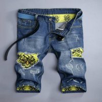 格缇妃 ぶ夏季牛仔短裤七分韩版破洞五分中男士裤105#