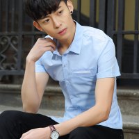 格缇妃 ぶ 夏季男士短袖修身衬衣青少年休闲半袖衬衫308#