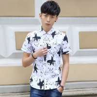 格缇妃 ぶ2016夏装短袖衬衫修身个性印花男士时尚衬衣312#