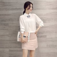格缇妃 ぶ2016春装新款猫咪印花长袖雪纺衬衫上衣女1682#