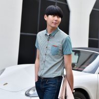 格缇妃 ぶ夏季新款潮流男士韩版修身男装职业白领短袖衬衫纯棉083-1#