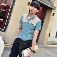 格缇妃 ぶ夏季男士韩版衬衫男装职业白领男士短袖修身衬衣082-1#